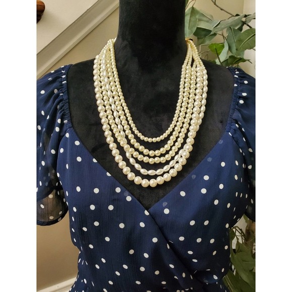 Trixxi Womens Small Polka Dot Mini Dress Navy White Flutter Sleeve Nautical L - Picture 10 of 13